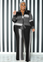 Plus Size Women's Fashion Print Striped Pants Set Two-Piece Outfit