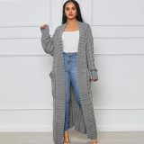 Fashion Women's Autumn Winter Solid Color Long Knit Cardigan Coat