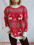Women Fall/Winter Faux Mink Deer Snowflake Jacquard Pom Pom Christmas Scarf Sweater (Two-Piece Set)