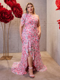Plus Size Women's One-Shoulder Floral Maxi Dress