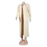 Fashion Women's Autumn Winter Solid Color Long Knit Cardigan Coat