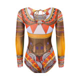 Women Long-Sleeved Mesh One-Piece Swimsuit