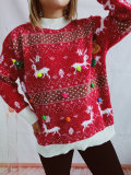 Women Fall/Winter Faux Mink Deer Snowflake Jacquard Pom Pom Christmas Scarf Sweater (Two-Piece Set)