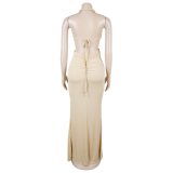 Fashion Women's Halter Neck Knit Cut-Out Sexy Slit Dress