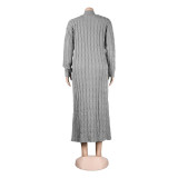 Fashion Women's Autumn Winter Solid Color Long Knit Cardigan Coat