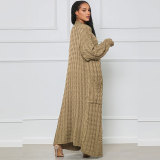 Fashion Women's Autumn Winter Solid Color Long Knit Cardigan Coat