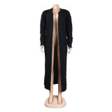 Fashion Women's Autumn Winter Solid Color Long Knit Cardigan Coat