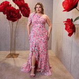 Plus Size Women's One-Shoulder Floral Maxi Dress