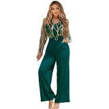 Women's Mesh See-Through Embroidery Patchwork Sexy Jumpsuit (Includes Belt)