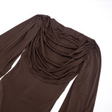 Women's Autumn Solid Color Casual Slim Fit Patchwork Long Sleeve Arm Cut-Out Mesh Long Jumpsuit