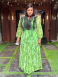 Elegant Long Dress Pleated African Plus Size Women's Print Chiffon Dress