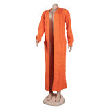 Fashion Women's Autumn Winter Solid Color Long Knit Cardigan Coat