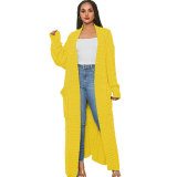 Fashion Women's Autumn Winter Solid Color Long Knit Cardigan Coat