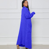 Fashion Women's Autumn Winter Solid Color Long Knit Cardigan Coat