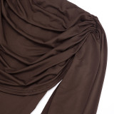 Women's Autumn Solid Color Casual Slim Fit Patchwork Long Sleeve Arm Cut-Out Mesh Long Jumpsuit