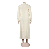 Fashion Women's Autumn Winter Solid Color Long Knit Cardigan Coat