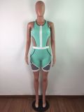 Cut-Out Sleeveless Color Block Patchwork Tight Fitting Casual Sporty Sexy Jumpsuit
