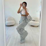 Autumn Winter's Elastic Waist Multi-Pocket Patchwork Loose Straight Leg Long Pants