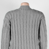 Fashion Women's Autumn Winter Solid Color Long Knit Cardigan Coat