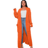 Fashion Women's Autumn Winter Solid Color Long Knit Cardigan Coat