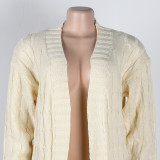 Fashion Women's Autumn Winter Solid Color Long Knit Cardigan Coat