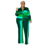 Plus Size Women's Fashion Print Striped Pants Set Two-Piece Outfit