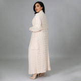 Fashion Women's Autumn Winter Solid Color Long Knit Cardigan Coat