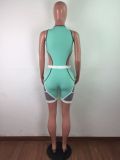 Cut-Out Sleeveless Color Block Patchwork Tight Fitting Casual Sporty Sexy Jumpsuit