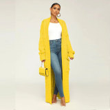 Fashion Women's Autumn Winter Solid Color Long Knit Cardigan Coat