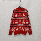 Women Fall/Winter Colorblock Deer Knitting Top with Round Neck
