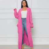 Fashion Women's Autumn Winter Solid Color Long Knit Cardigan Coat