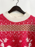 Women Fall/Winter Faux Mink Deer Snowflake Jacquard Pom Pom Christmas Scarf Sweater (Two-Piece Set)