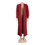 Fashion Women's Autumn Winter Solid Color Long Knit Cardigan Coat