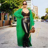 Fashion Women's Autumn Winter Solid Color Long Knit Cardigan Coat