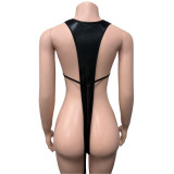 Women's Sexy Deep V Neck Low Back Bodysuit Tight Fitting Five-Pants Length Two-Piece Set