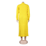 Fashion Women's Autumn Winter Solid Color Long Knit Cardigan Coat