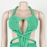 Fashion Women's Halter Neck Knit Cut-Out Sexy Slit Dress