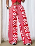 Women's Fashion Street Trendy Print Wide Leg Mid Waist Casual Long Pants