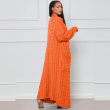 Fashion Women's Autumn Winter Solid Color Long Knit Cardigan Coat