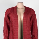 Fashion Women's Autumn Winter Solid Color Long Knit Cardigan Coat