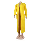 Fashion Women's Autumn Winter Solid Color Long Knit Cardigan Coat