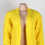 Fashion Women's Autumn Winter Solid Color Long Knit Cardigan Coat