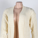 Fashion Women's Autumn Winter Solid Color Long Knit Cardigan Coat