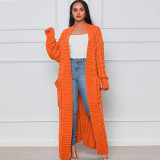 Fashion Women's Autumn Winter Solid Color Long Knit Cardigan Coat
