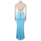 Fashion Women's Halter Neck Knit Cut-Out Sexy Slit Dress