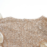 African Plus Size Women's Fashion Puff Sleeve Party Dress Beaded Sequin High Waist Gown