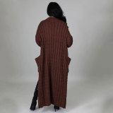 Fashion Women's Autumn Winter Solid Color Long Knit Cardigan Coat