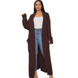 Fashion Women's Autumn Winter Solid Color Long Knit Cardigan Coat