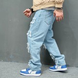 Men's Raw Denim Pants Solid Color Slim Fit Skinny Stretch Ripped Destroyed Slim Long Pants