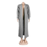Fashion Women's Autumn Winter Solid Color Long Knit Cardigan Coat
